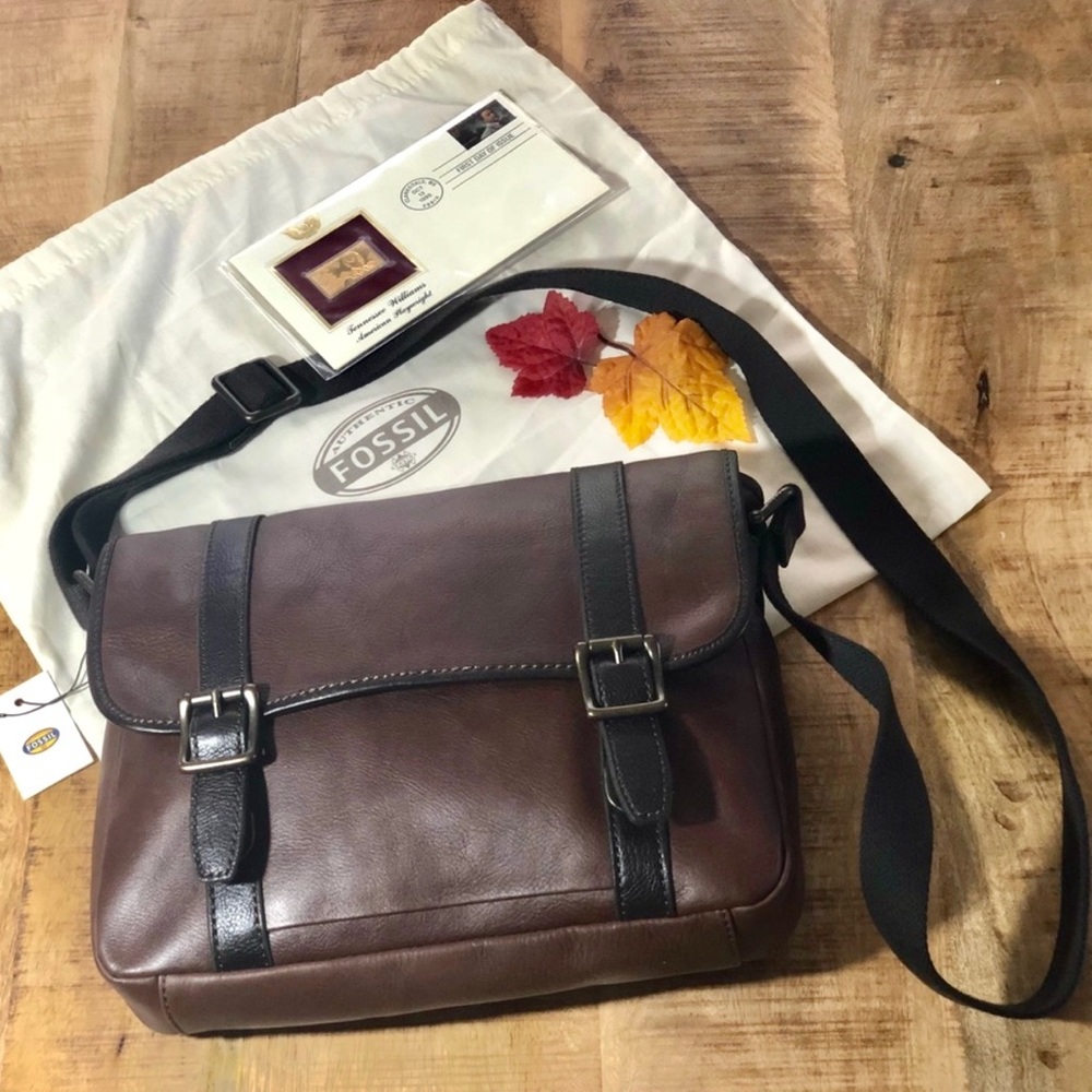 FOSSIL DEEP BROWN LEATHER SATCHEL  MESSENGER BAG!